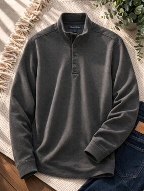 Brooks Brothers Grey Men's Quarter Button Pullover Sweater Large